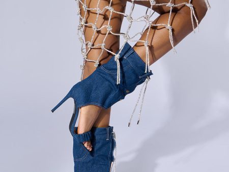 AZALEA WANG MYKEL DENIM GLADIATOR SANDAL WITH RHINESTONE LACE Hot on Sale