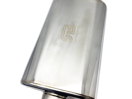 Stainless Bros 17in Overall Length 3in Thin Oval SS304 Muffler - 3in Offset In Offset Out Online Hot Sale