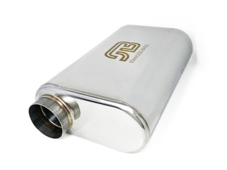 Stainless Bros 2.5in x 17in OAL SS304 Thin Oval Muffler (2.5in Offset In   2.5in Offset Out) on Sale